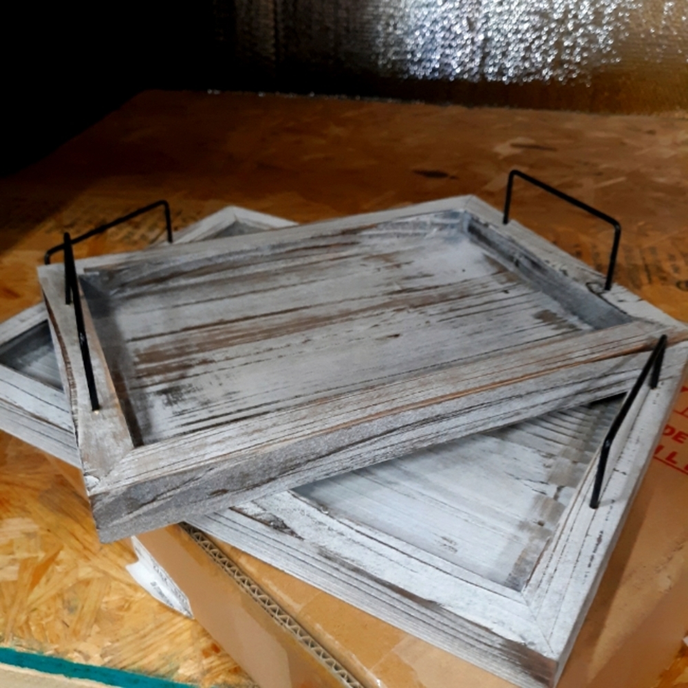 Distressed white farmhouse serving tray set